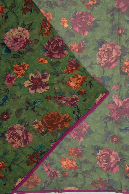 Chiffon Floral Printed Green Saree