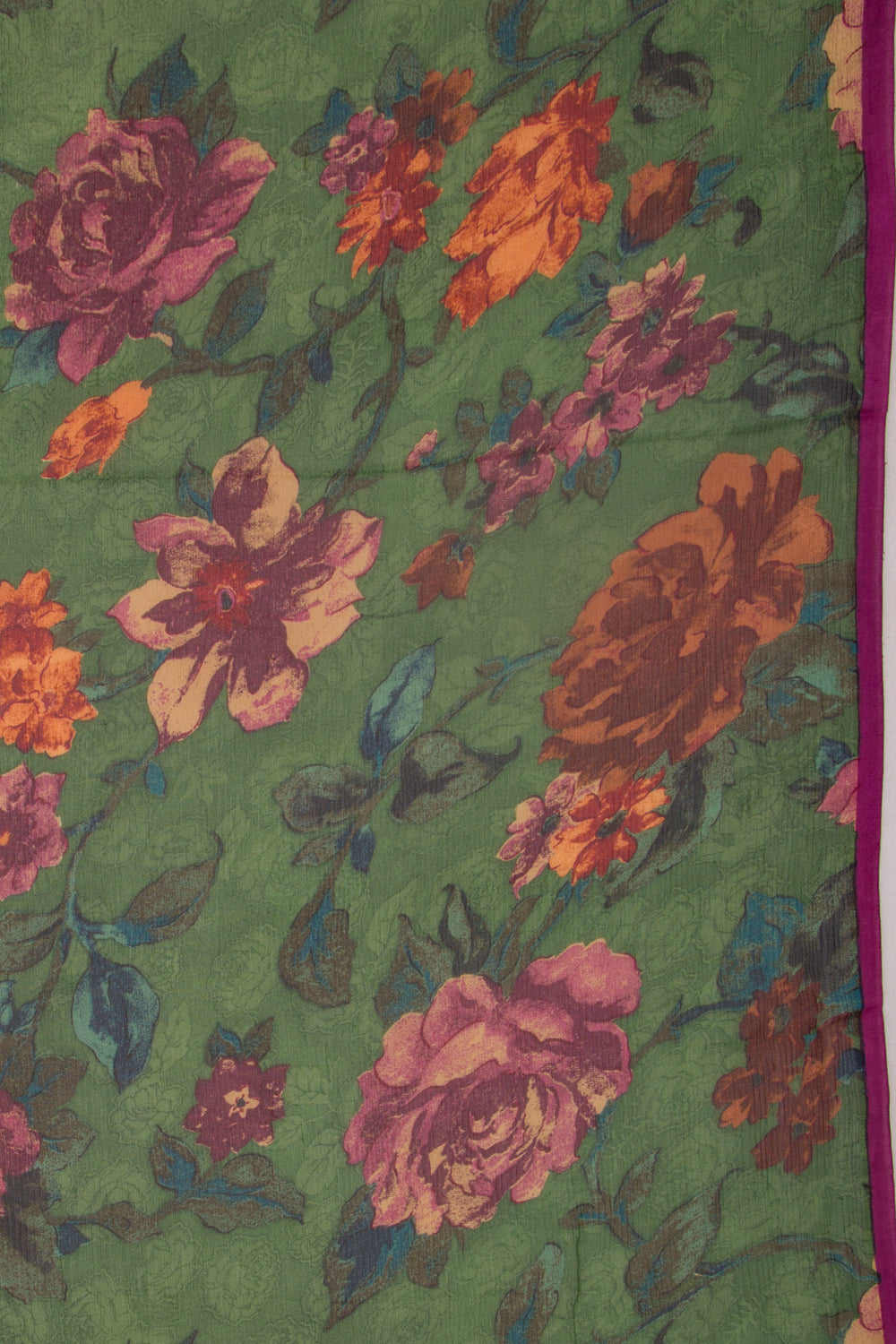 Chiffon Floral Printed Green Saree