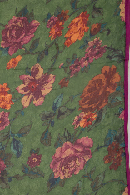 Chiffon Floral Printed Green Saree