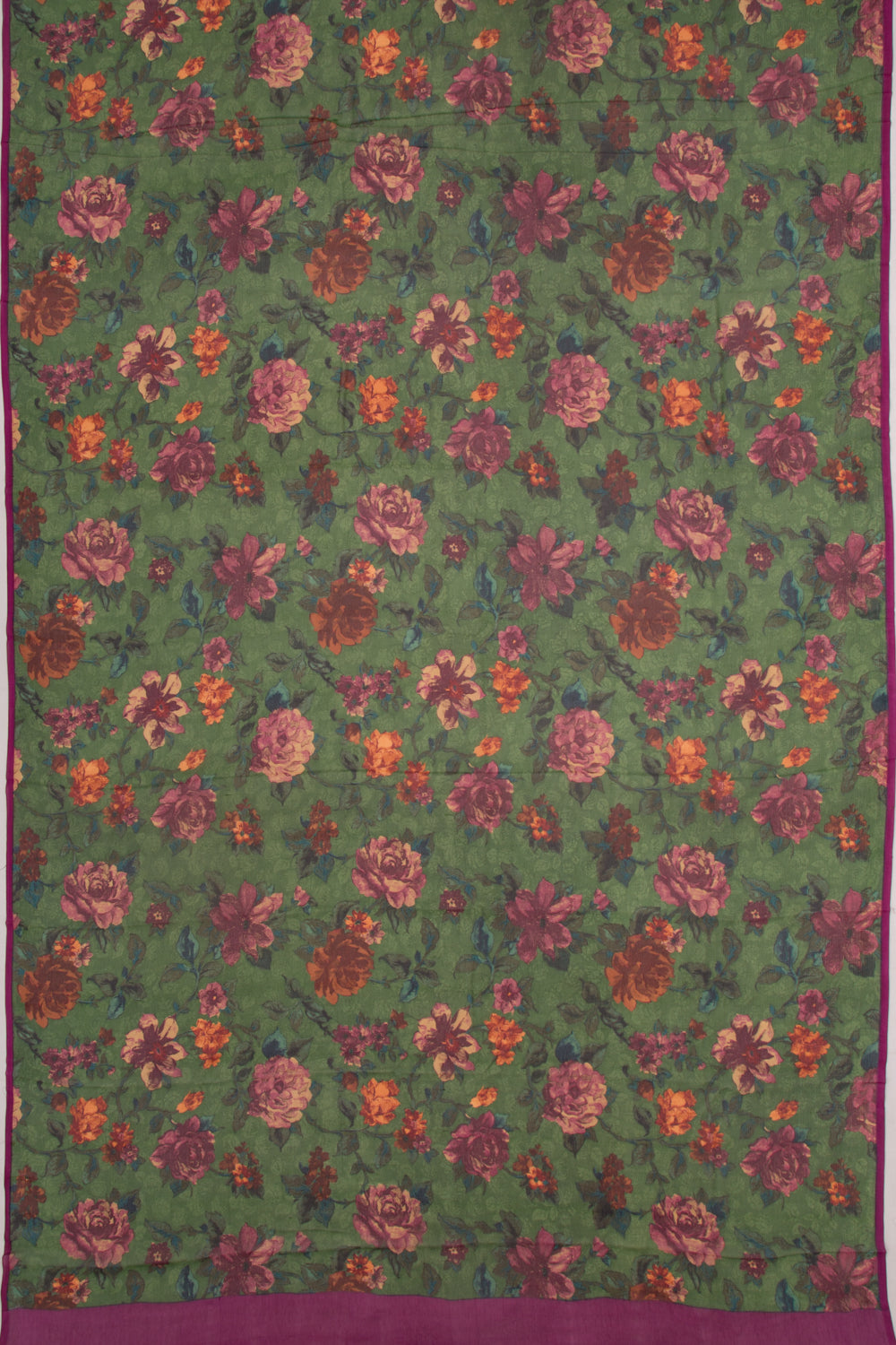 Chiffon Floral Printed Green Saree