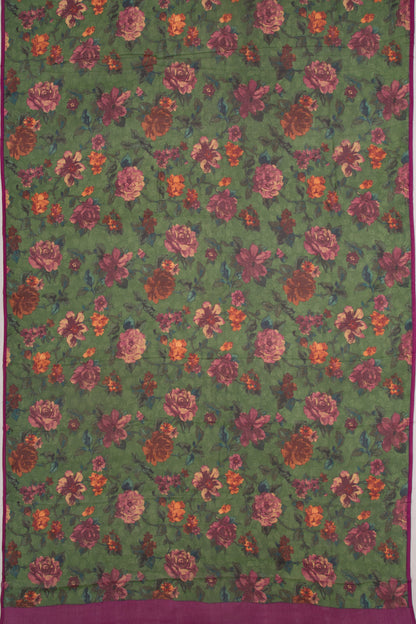 Chiffon Floral Printed Green Saree