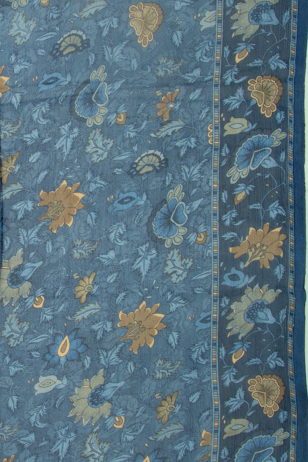 Chiffon Floral Printed Dark Blue Saree
