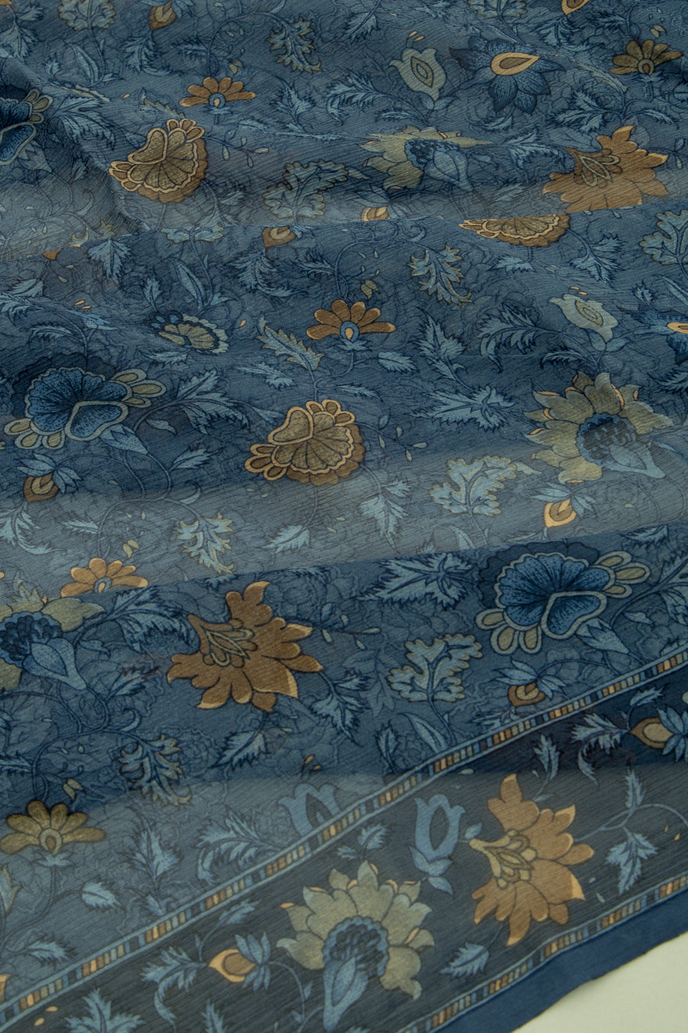Chiffon Floral Printed Dark Blue Saree