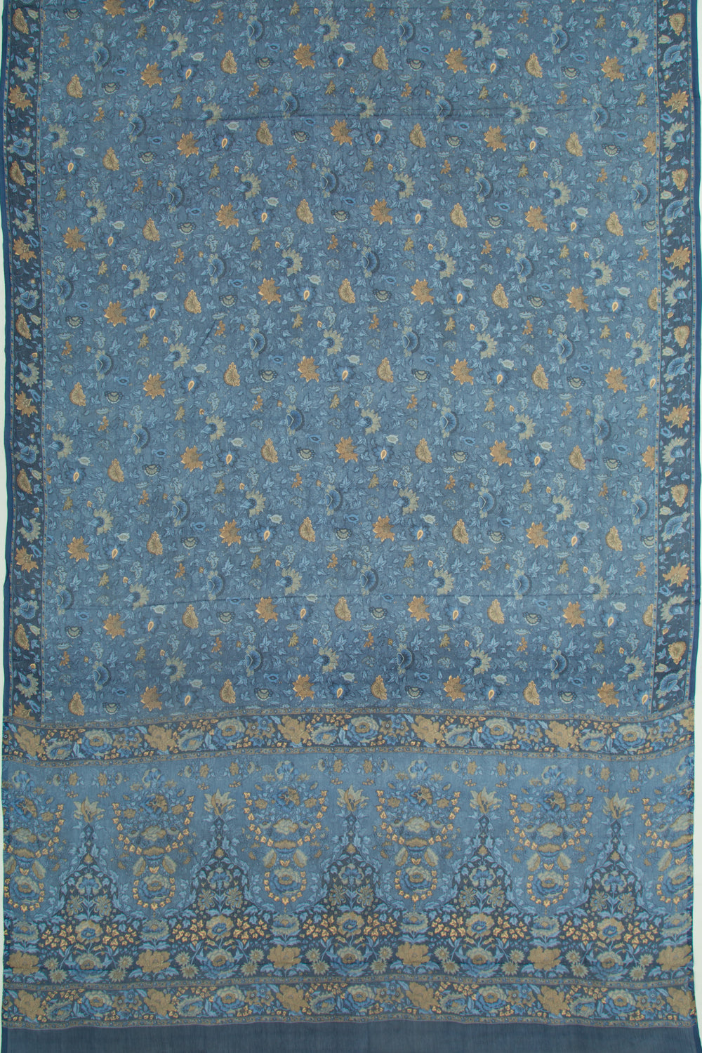 Chiffon Floral Printed Dark Blue Saree