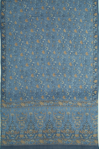 Chiffon Floral Printed Dark Blue Saree
