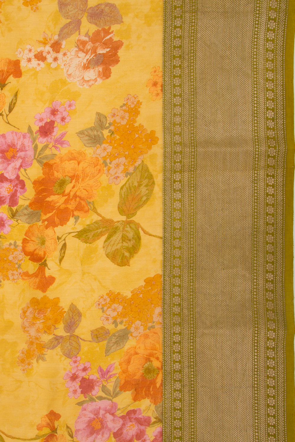 Munga Tussar Floral Printed Yellow Saree