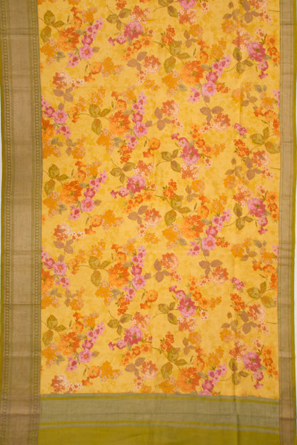 Munga Tussar Floral Printed Yellow Saree