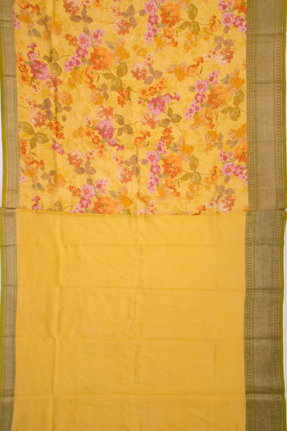 Munga Tussar Floral Printed Yellow Saree