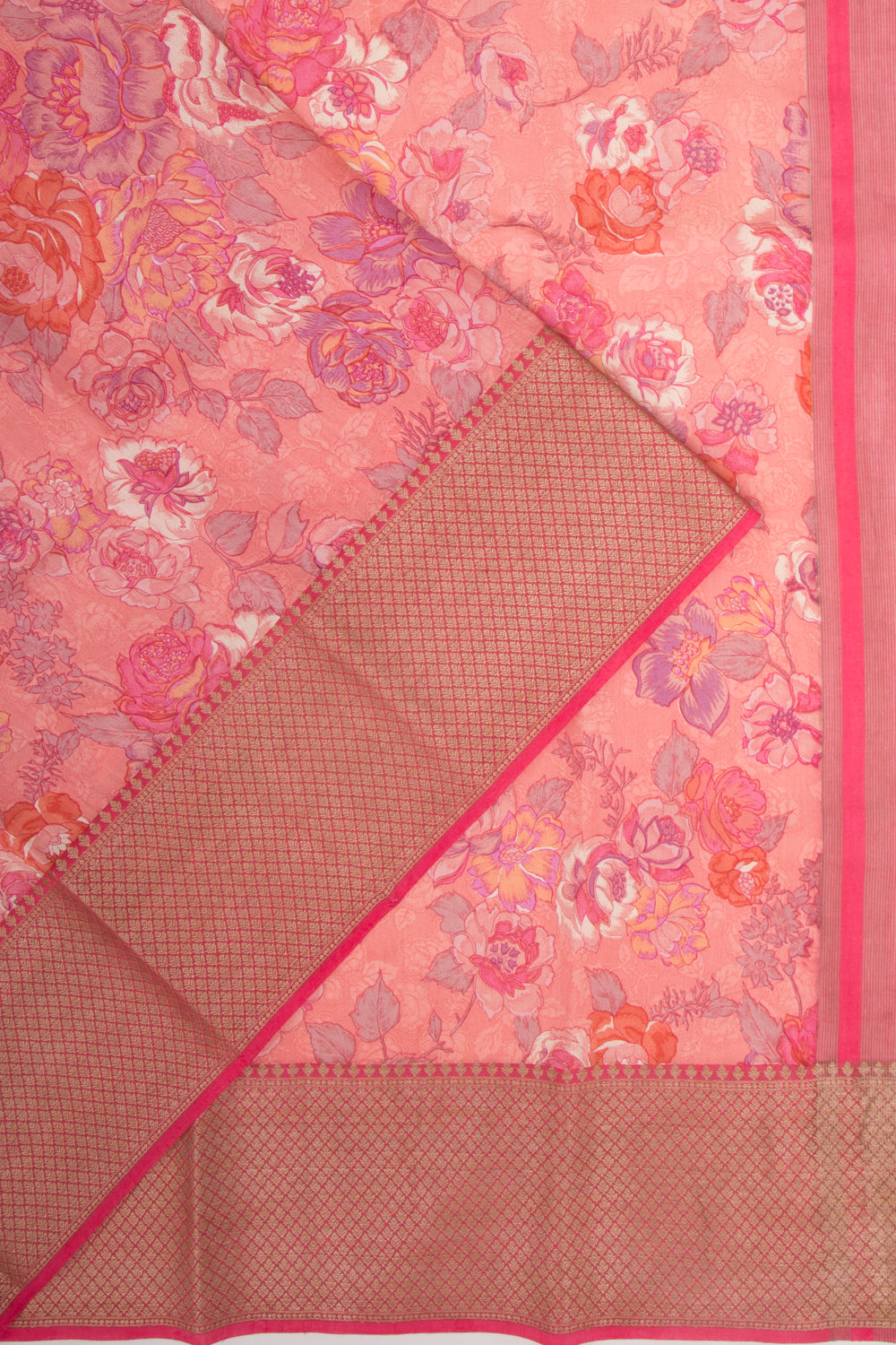 Munga Tussar Floral Printed Baby Pink Saree