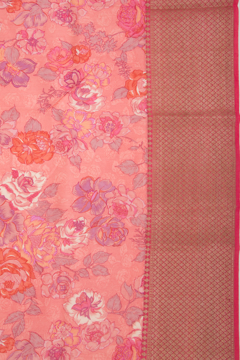 Munga Tussar Floral Printed Baby Pink Saree