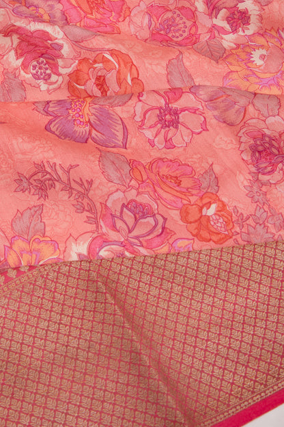 Munga Tussar Floral Printed Baby Pink Saree