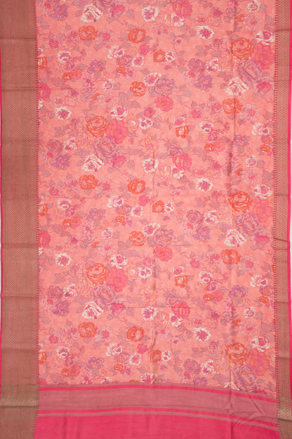 Munga Tussar Floral Printed Baby Pink Saree