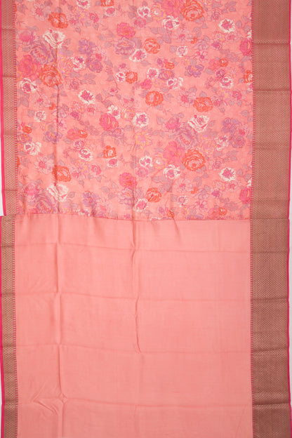 Munga Tussar Floral Printed Baby Pink Saree