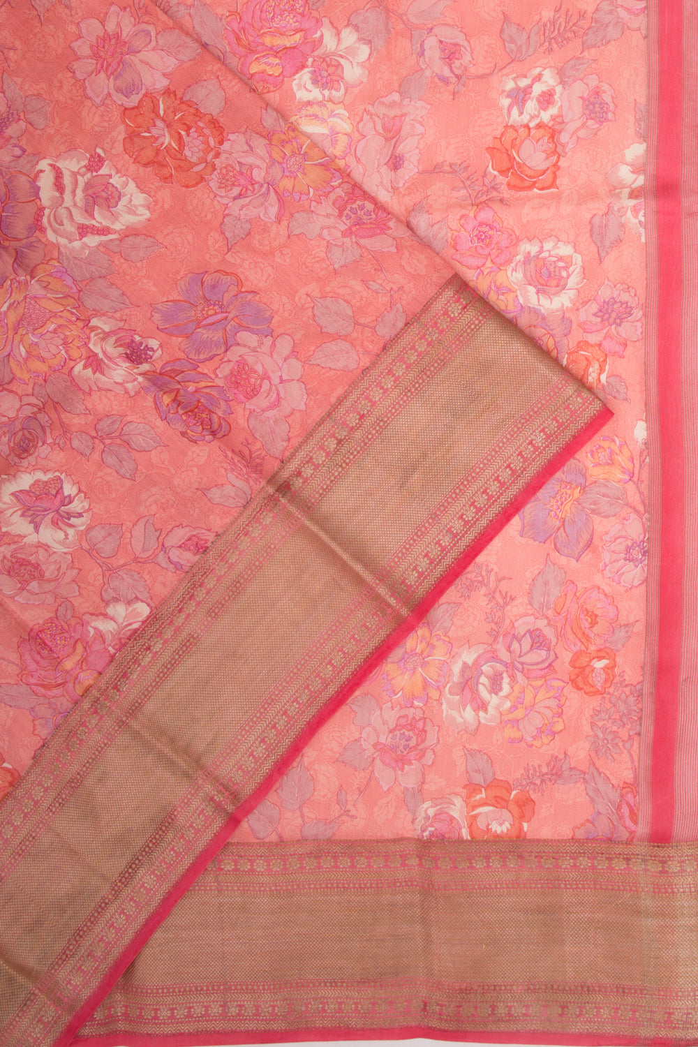 Munga Tussar Floral Printed Pastel Pink Saree