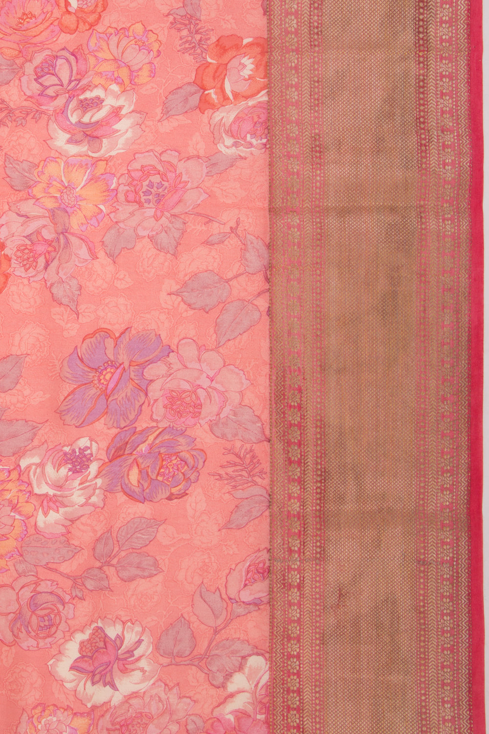 Munga Tussar Floral Printed Pastel Pink Saree