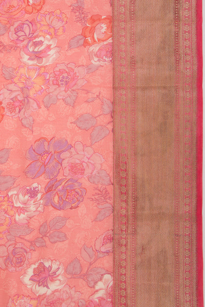 Munga Tussar Floral Printed Pastel Pink Saree