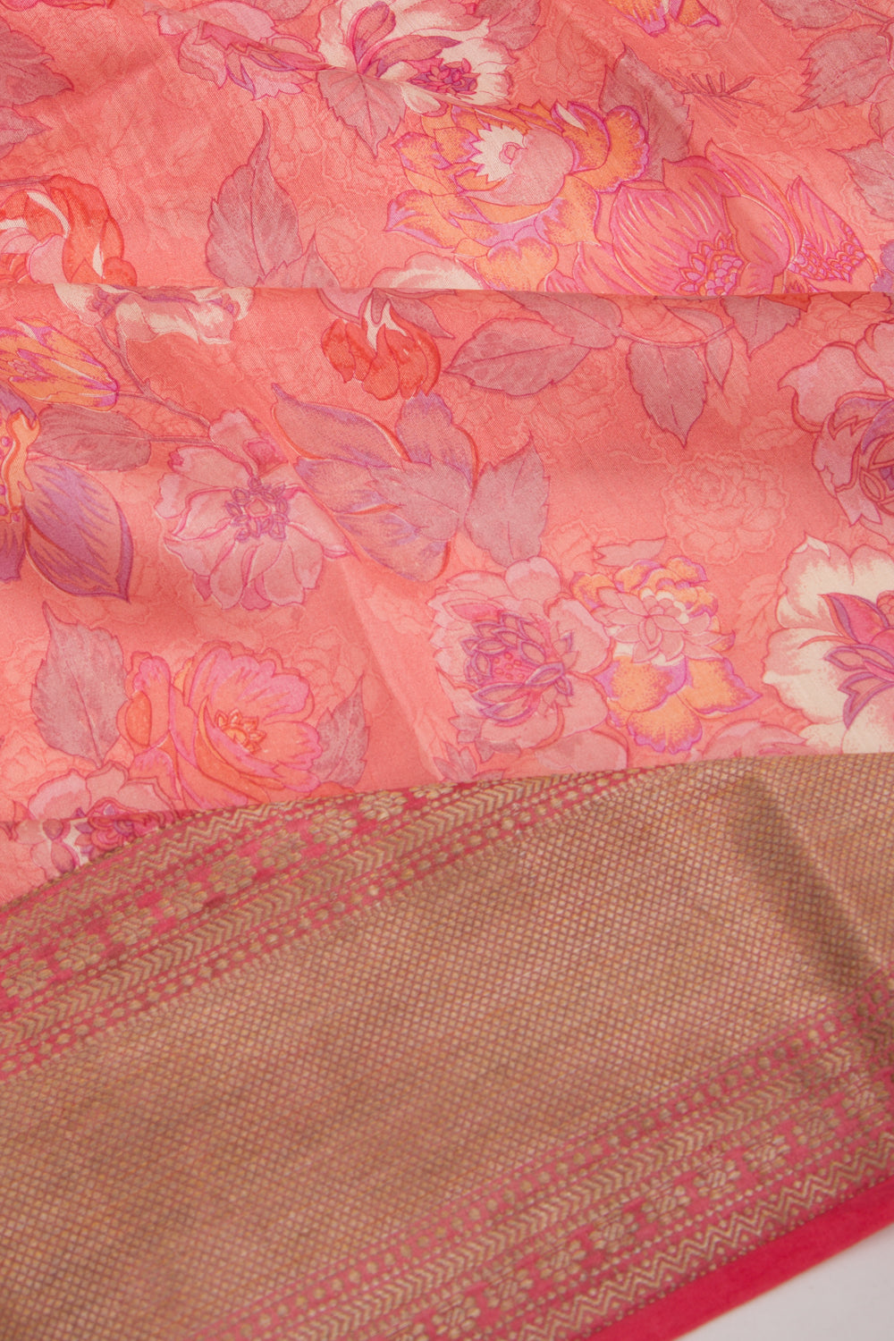 Munga Tussar Floral Printed Pastel Pink Saree
