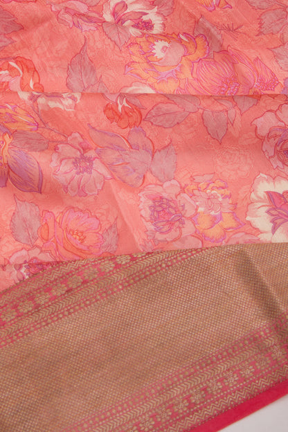 Munga Tussar Floral Printed Pastel Pink Saree