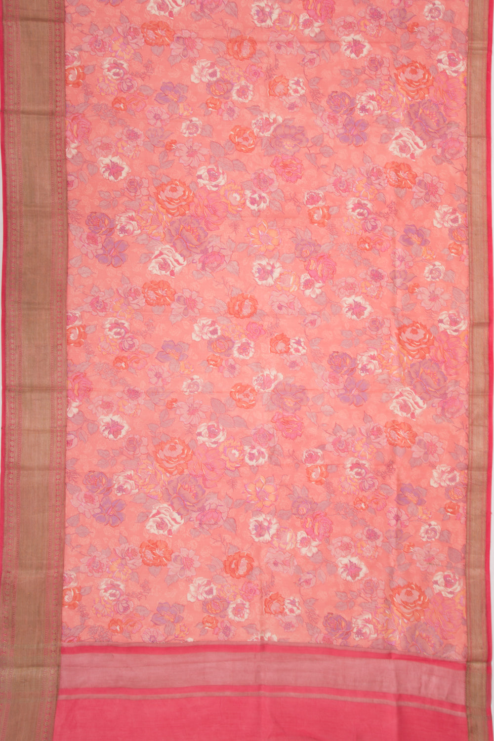 Munga Tussar Floral Printed Pastel Pink Saree