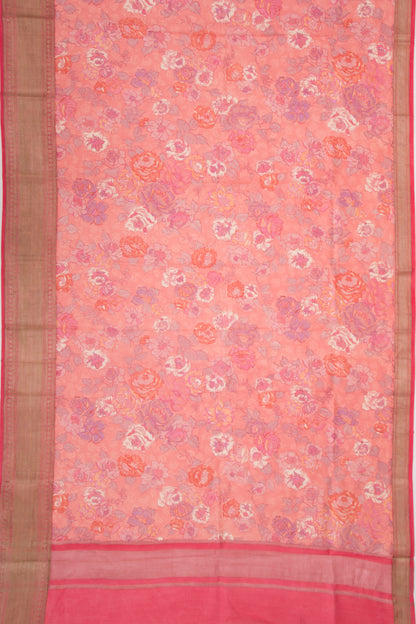 Munga Tussar Floral Printed Pastel Pink Saree