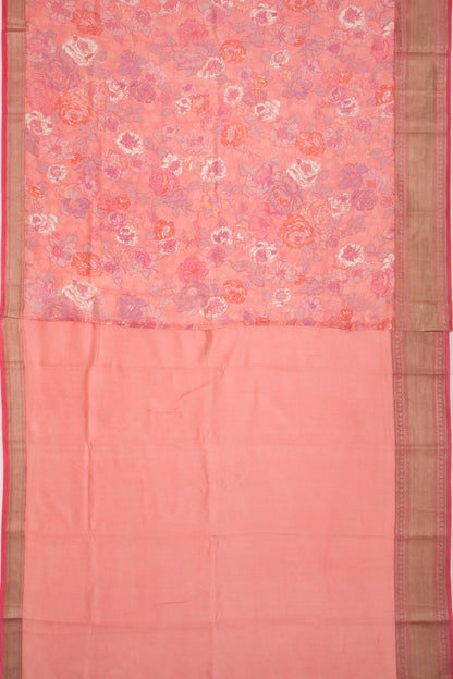 Munga Tussar Floral Printed Pastel Pink Saree