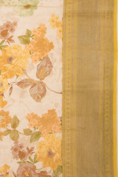 Munga Tussar Floral Printed Cream Saree