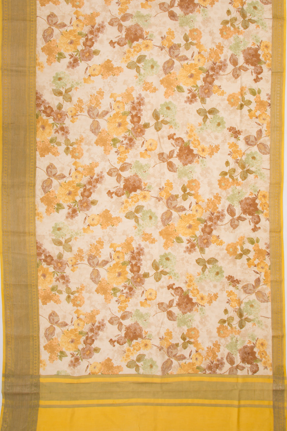Munga Tussar Floral Printed Cream Saree