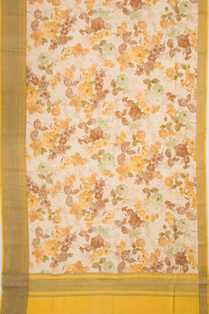 Munga Tussar Floral Printed Cream Saree