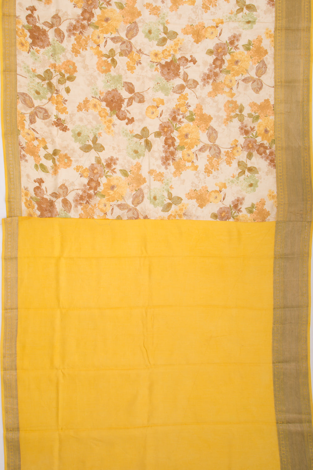 Munga Tussar Floral Printed Cream Saree