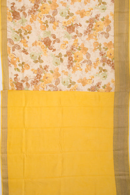 Munga Tussar Floral Printed Cream Saree