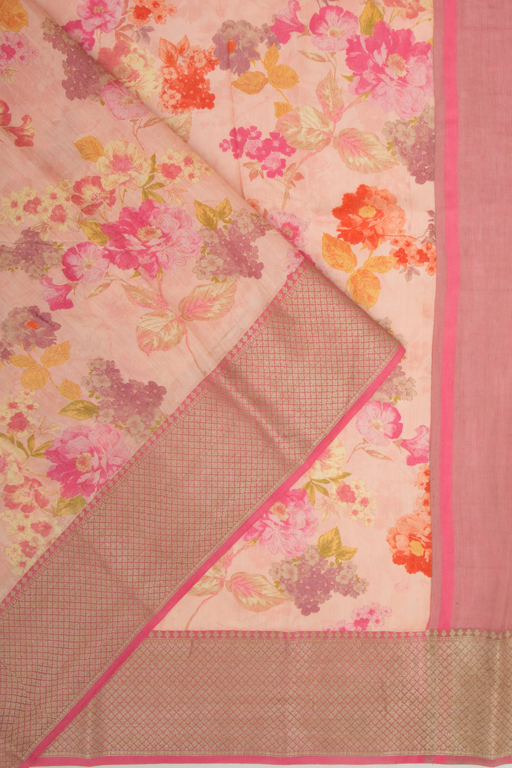 Soft Silk Floral Printed Pastel Orange Saree