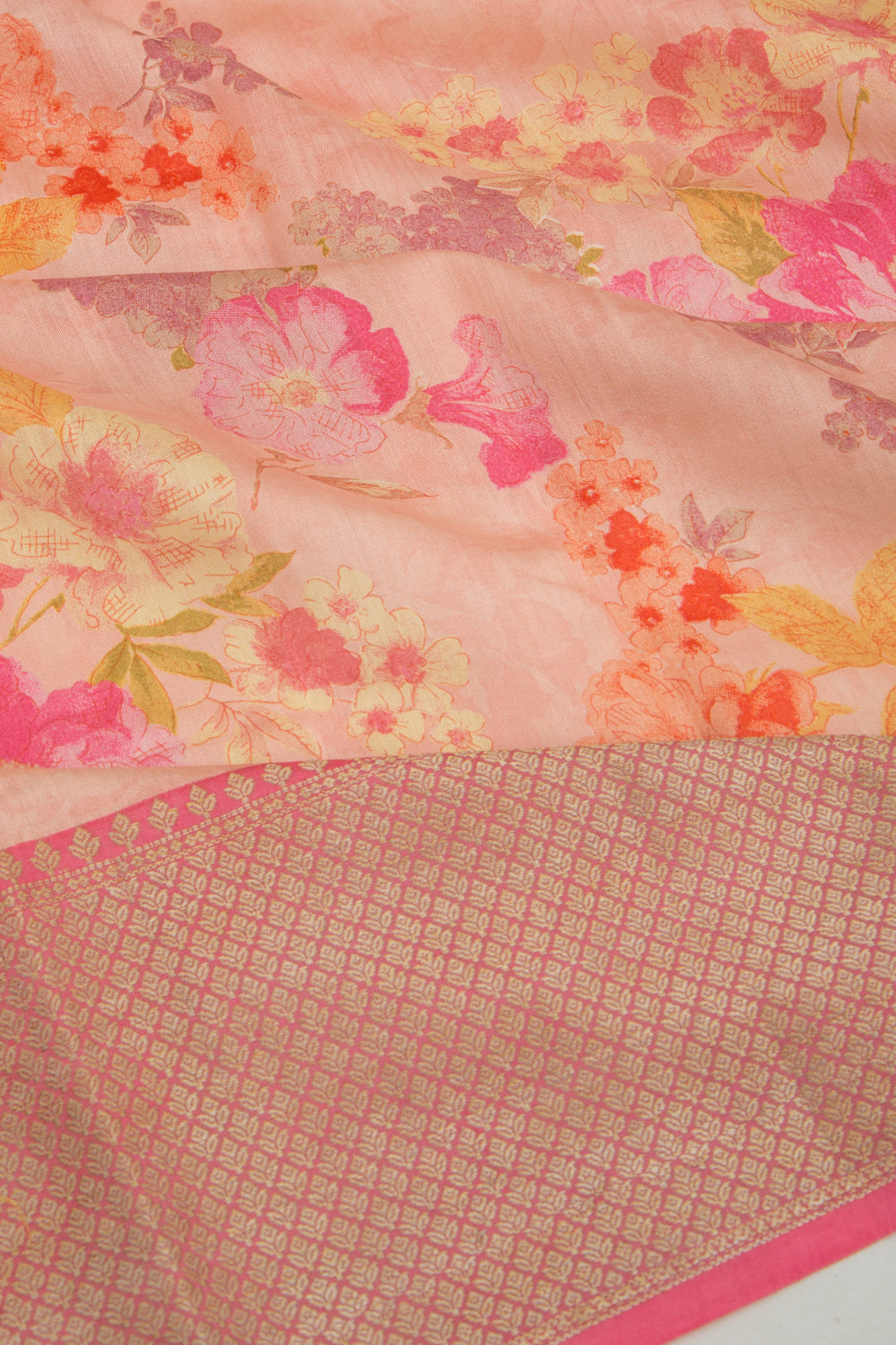 Soft Silk Floral Printed Pastel Orange Saree