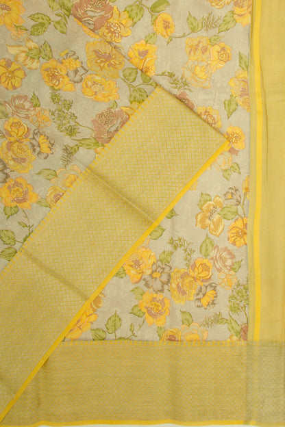 Munga Tussar Floral Printed Grey Saree