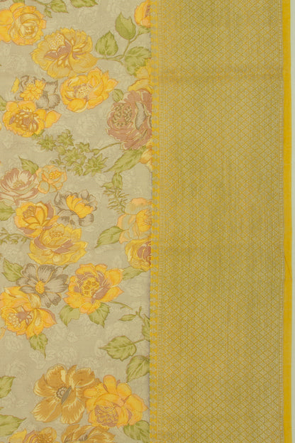 Munga Tussar Floral Printed Grey Saree