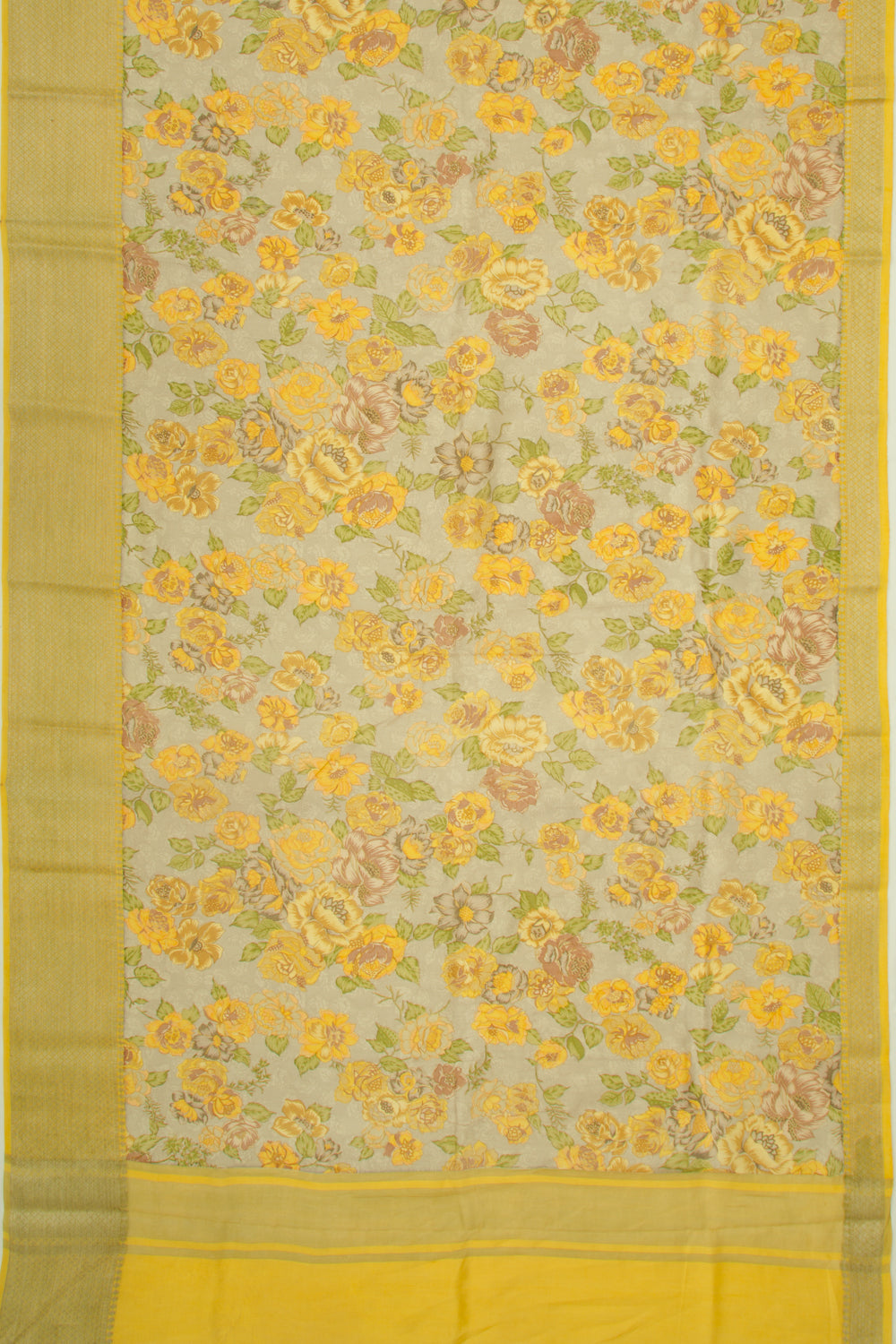 Munga Tussar Floral Printed Grey Saree