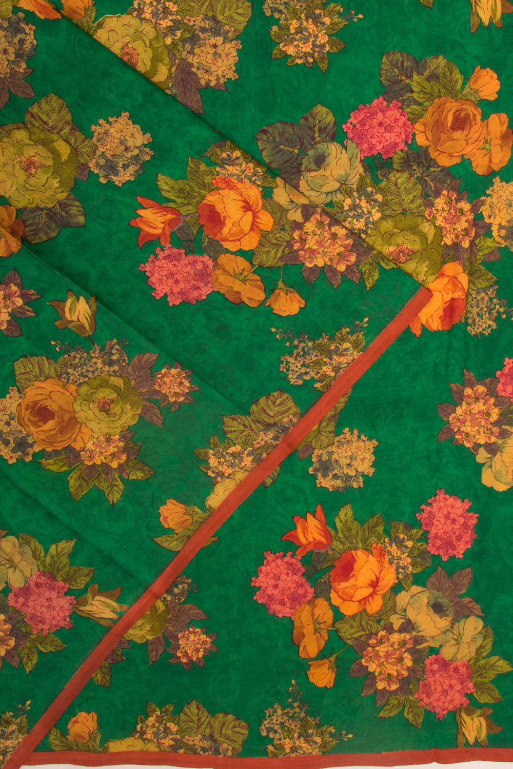Chiffon Floral Printed Green Saree