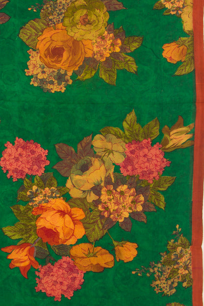 Chiffon Floral Printed Green Saree