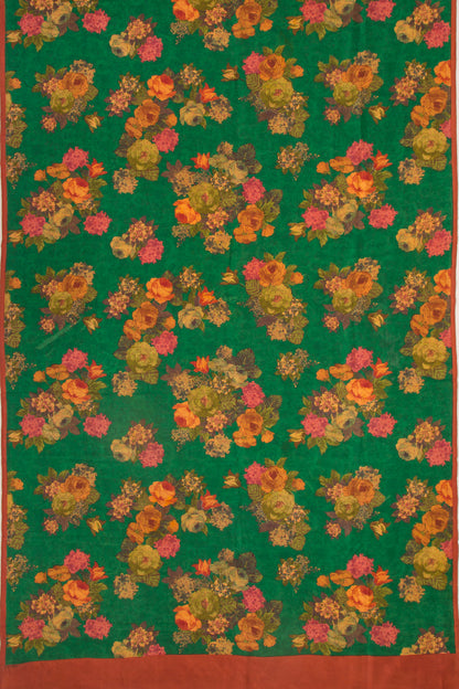 Chiffon Floral Printed Green Saree