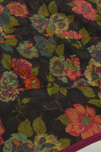 Crepe Floral Printed Black Saree