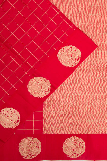 Banarasi Silk Katan Checks Red Saree