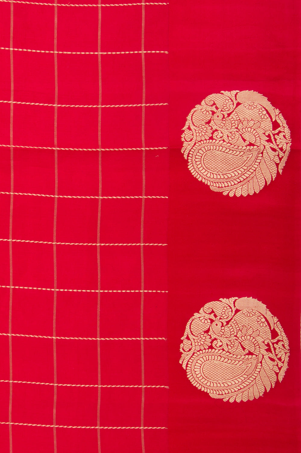 Banarasi Silk Katan Checks Red Saree
