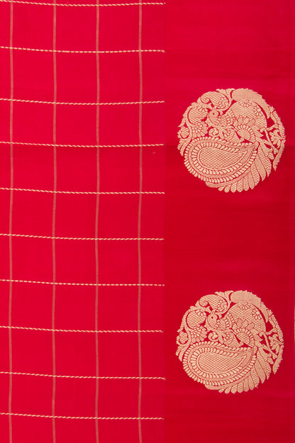 Banarasi Silk Katan Checks Red Saree