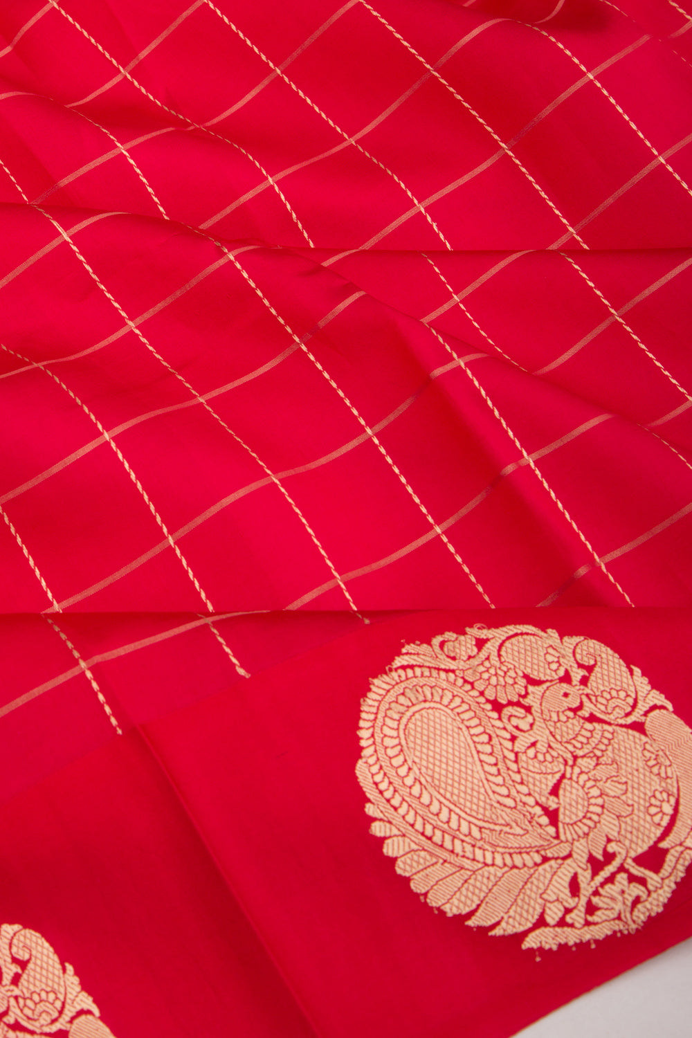 Banarasi Silk Katan Checks Red Saree