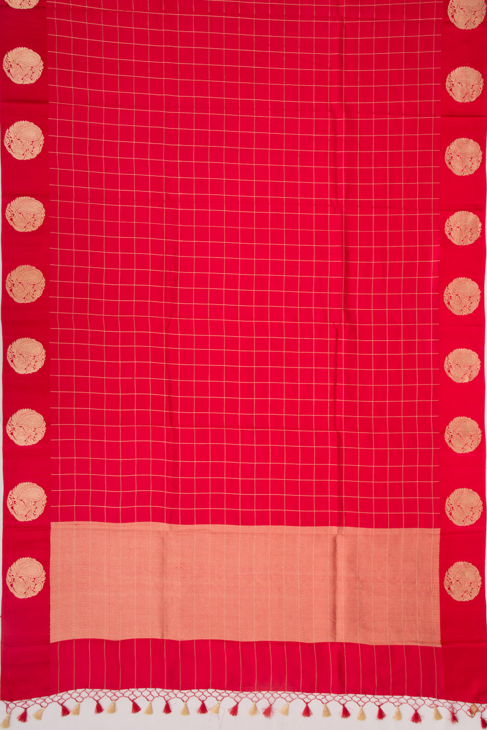 Banarasi Silk Katan Checks Red Saree