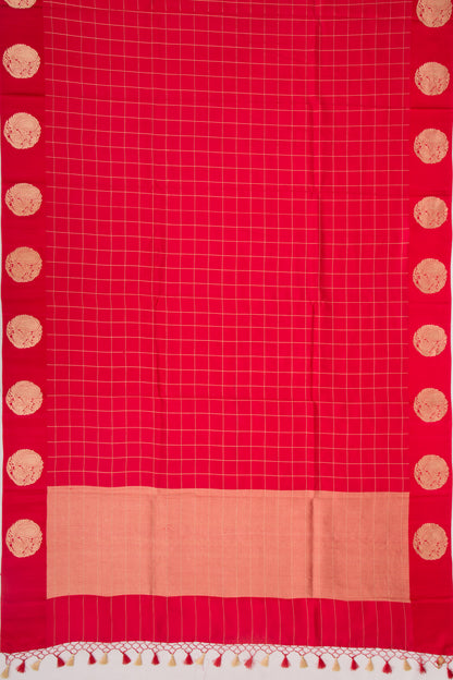 Banarasi Silk Katan Checks Red Saree