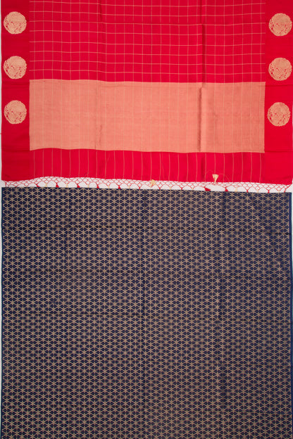 Banarasi Silk Katan Checks Red Saree