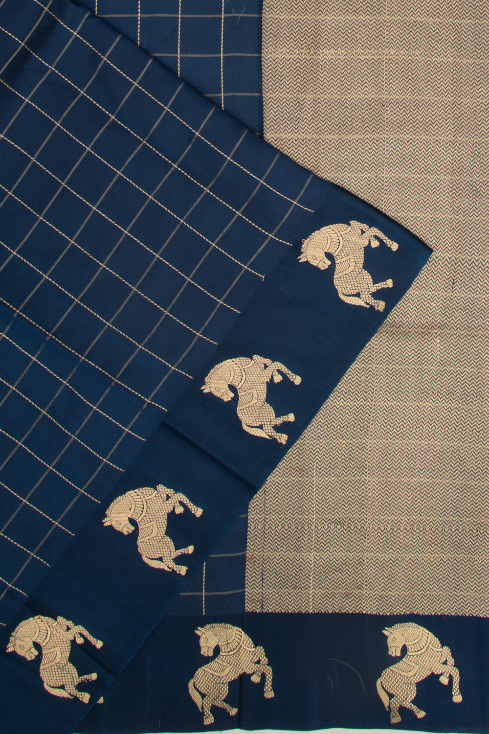 Banarasi Silk Katan Checks Dark Blue Saree