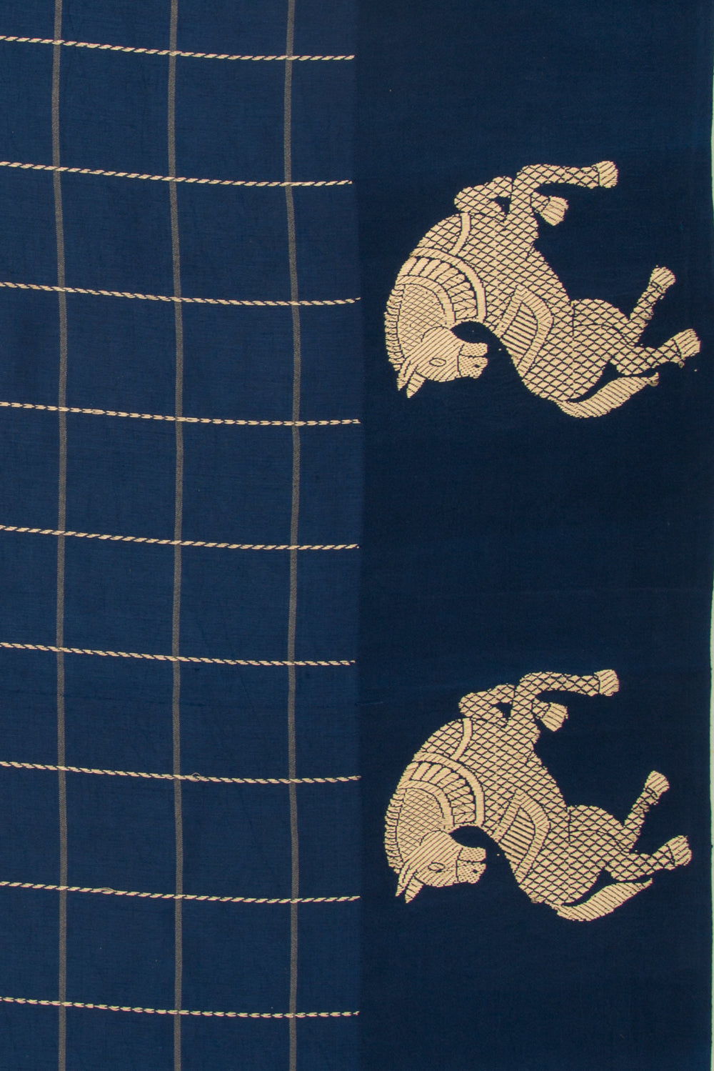 Banarasi Silk Katan Checks Dark Blue Saree