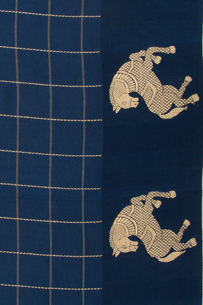 Banarasi Silk Katan Checks Dark Blue Saree