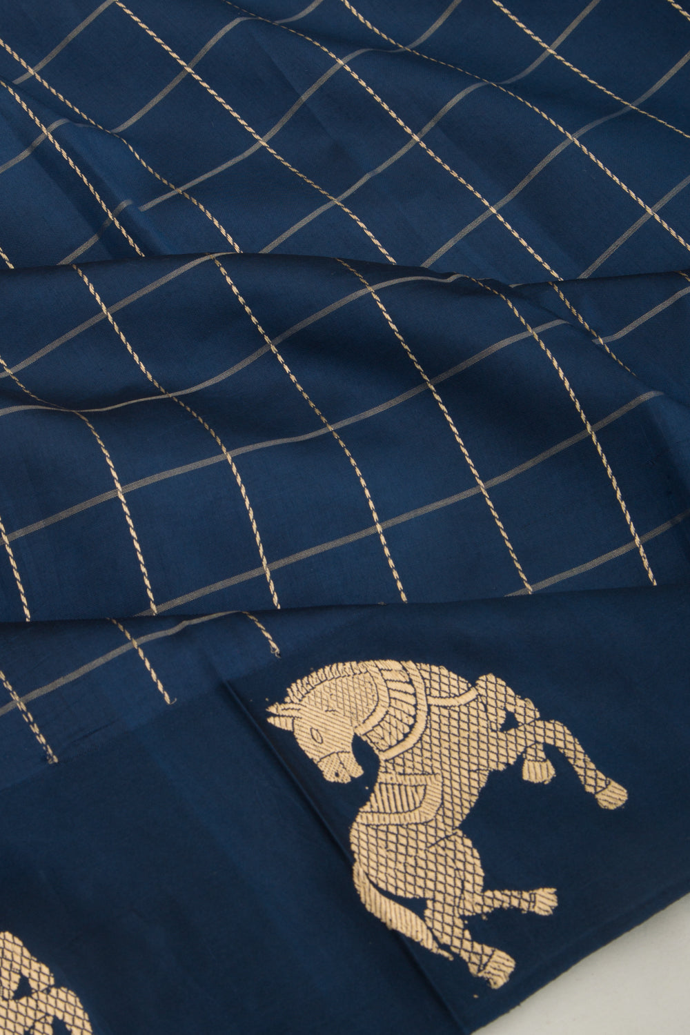 Banarasi Silk Katan Checks Dark Blue Saree